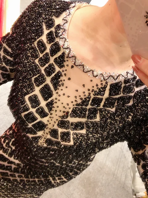 Robe de Soirée Noire à Manches sulf, Magnifique Tenue Sexy à Perles sur Mesure, Longueur Rinçage, Nouvelle Collection 2025 – Image 2