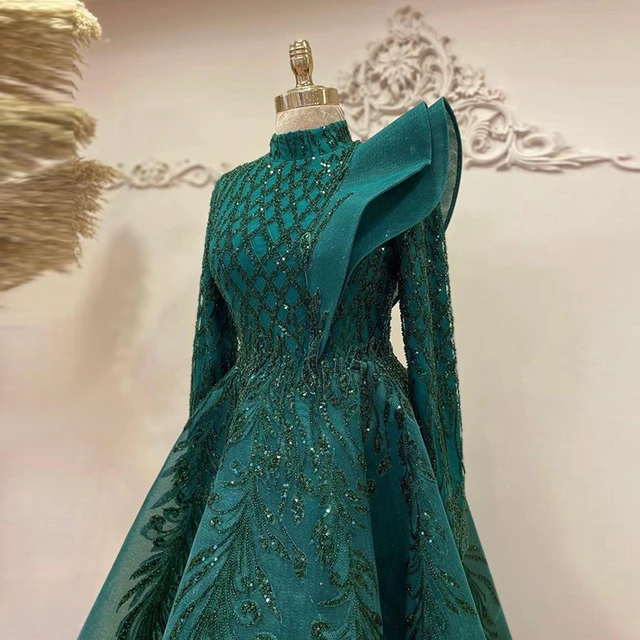 Robe de soirée musulmane de dubaï, manches longues, luxe, célébrité, élégante, robes d'occasion formelles, longueur cheville, avec des Appliques en dentelle, robe de soirée – Image 2
