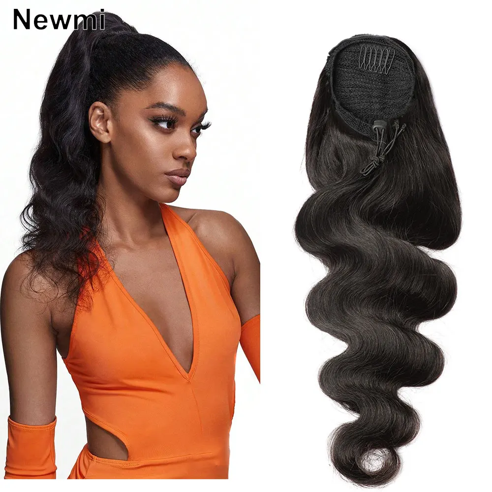 Newmi Body Wave Human Hair Ponytail Extensions for Women Natural Black  Clip in Drawstring Ponytail Hair Extensions 8-26 inch