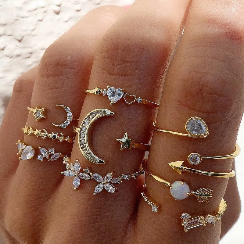9 pièces/ensemble Vintage couleur or amour coeur papillon anneaux en métal ensemble pour les femmes Simple assemblage anneaux Paty bijoux cadeau accessoires
