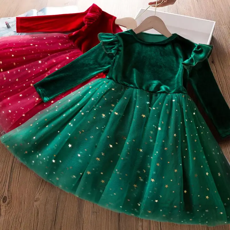 Robe de princesse à paillettes pour filles, vêtements de printemps à manches longues pour enfants de 3 à 8 ans, Costume rouge de fête d'anniversaire, nouvelle collection 2025
