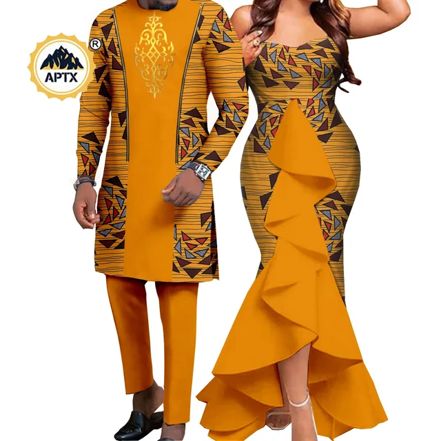 Dashiki – robes sirène pour femmes africaines, tenues assorties pour hommes, ensembles de pantalons Bazin Riche, vêtements de Couple africains pour mariage Y22C080 – Image 5