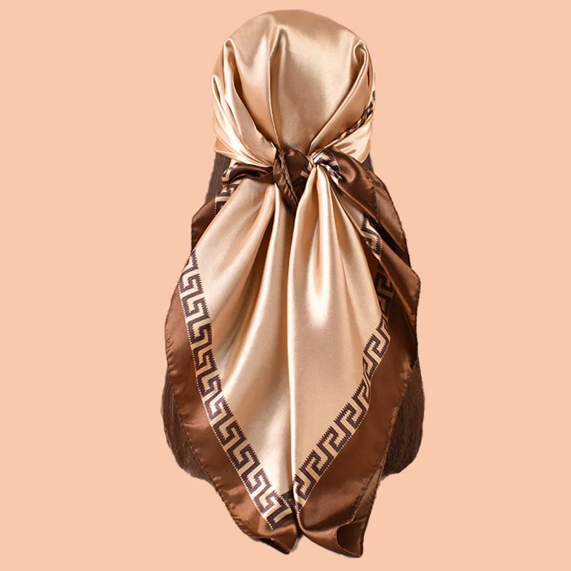Foulard en soie imprimé de haute qualité pour femmes, châle carré pour le bureau, Bandana musulman, Hijab, mouchoir silencieux, 90CM