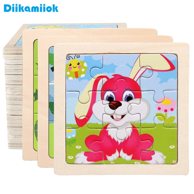 Puzzle en bois pour enfants, 11cm/4,33 pouces, jeux de dessin animé, motif de véhicule Animal, jouets éducatifs Montessori pour enfants