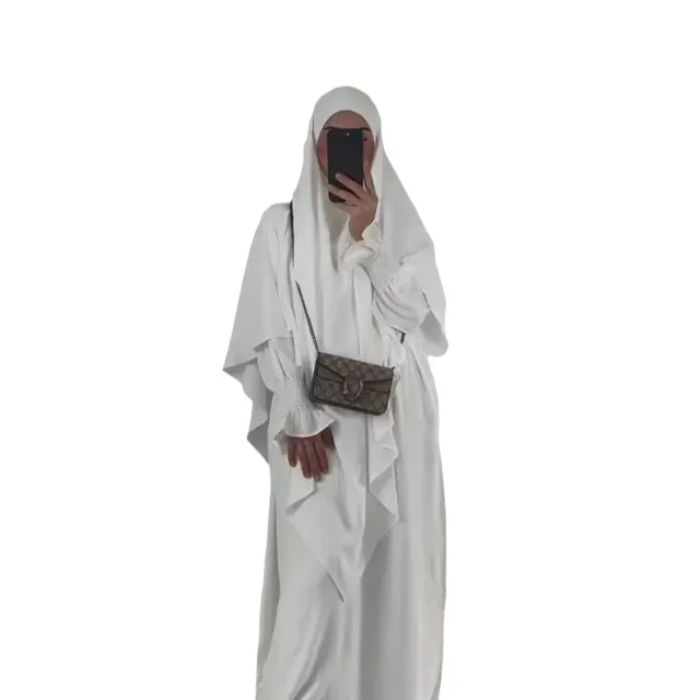 Robe Longue Ivoire et Châle Monocouche pour Femme, Ensemble 2 Pièces, Couleur Unie, Origine Alberoise, Nouvelle Collection – Image 5