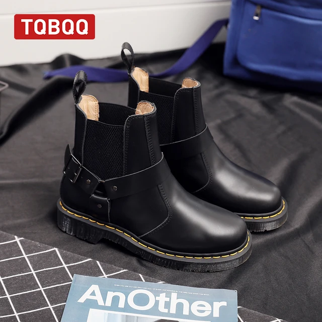 Bottes de luxe en cuir véritable pour femmes, chaussures Chelsea de qualité supérieure, chaussures de moto de styliste – Image 2
