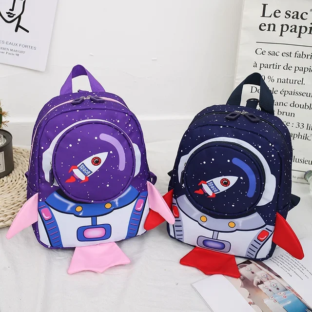 Sac à dos Rh-Mochi pour enfants avec guide de sécurité 3d avec dessin / fusée / léger / école – Image 3
