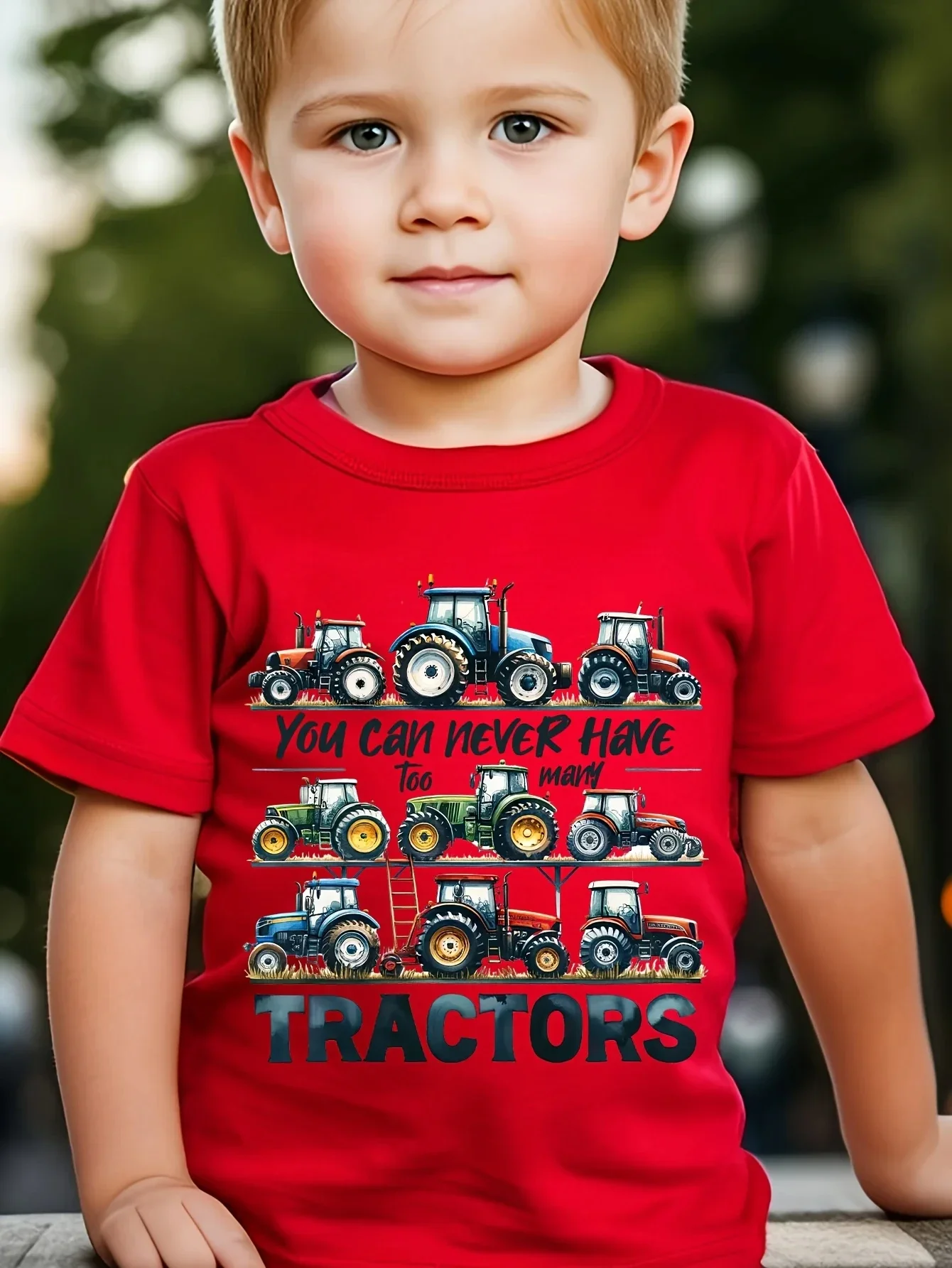T-shirt à Manches Courtes pour Enfant Garçon et Fille, Vêtement à Col Rond, Respirant, Confortable et Décontracté, avec Motif Imprimé de Tracteur d'Été