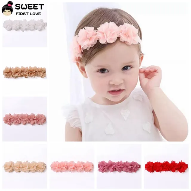 Bandeaux de cheveux en mousseline de soie rose pour enfants, fleur de bébé, vêtements de sauna faits à la main, accessoires de cheveux pour enfants, nouveau-nés et tout-petits, bricolage – Image 3
