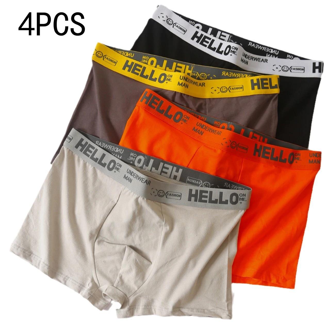 4PCS Men's underwear solid color antibacterial underwear mid-waist loose comfortable breathable letter plus size boxers boxers