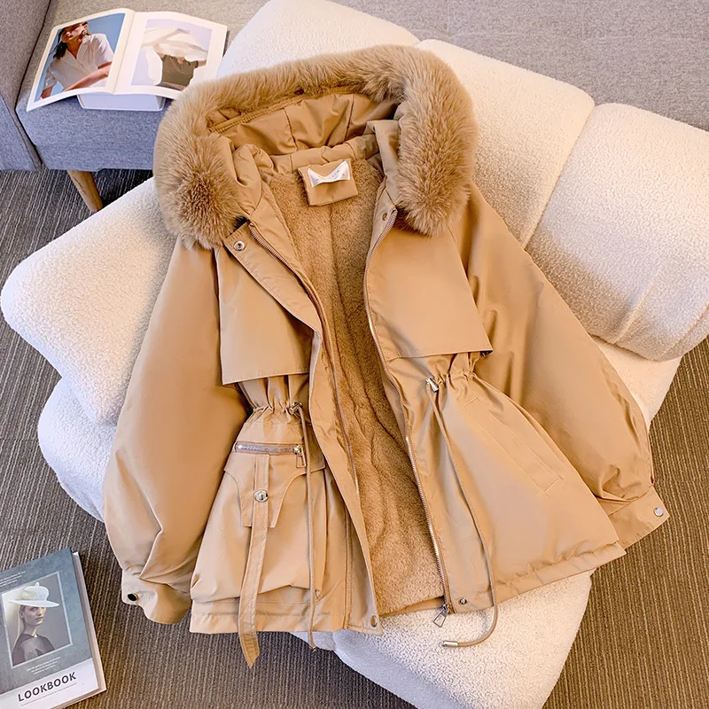 Doudoune à capuche doublée Smile pour femme, manteau d'hiver chaud, parkas rembourrées Wstring, streetwear décontracté coréen, vêtements d'extérieur féminins
