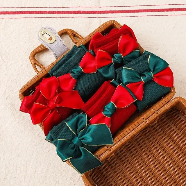 Lot de 2 paires de chaussettes de noël pour bébé fille, en coton doux, longues, avec gros nœud rouge, hauteur genoux, cadeau pour nouveau-né de 0 à 5 ans – Image 5