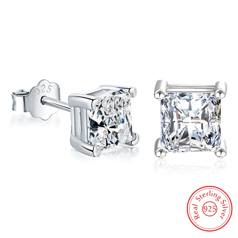 Boucles d'oreilles carrées en argent Sterling 925 véritable pour femmes, bijoux à la mode de haute qualité, en cristal, nouveau XY0284