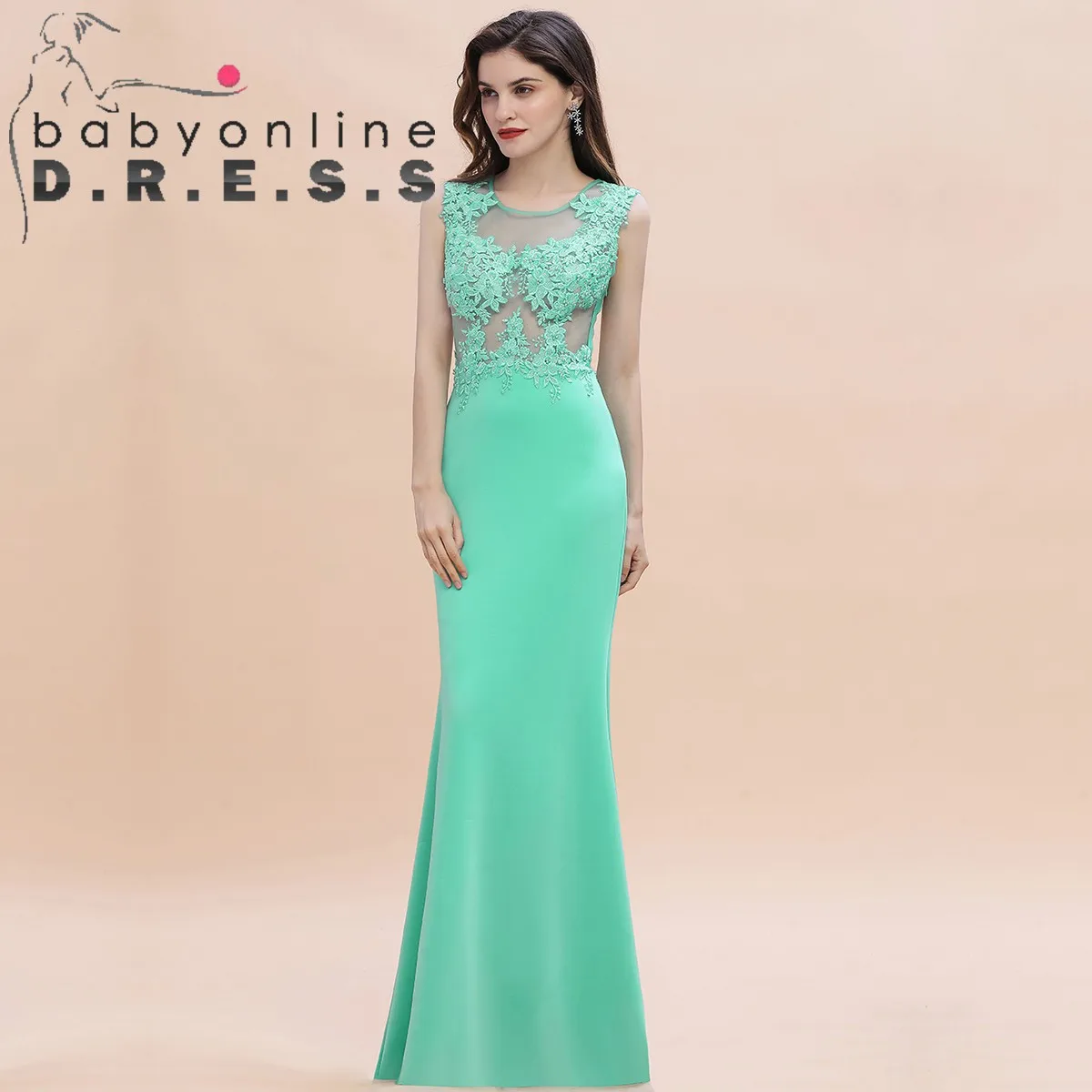 BABYONLINE-Robe de Bal Sexy en Dentelle Brodée avec Ourlet Sirène au Dos, Coupe Cintrée, Maxi Vert