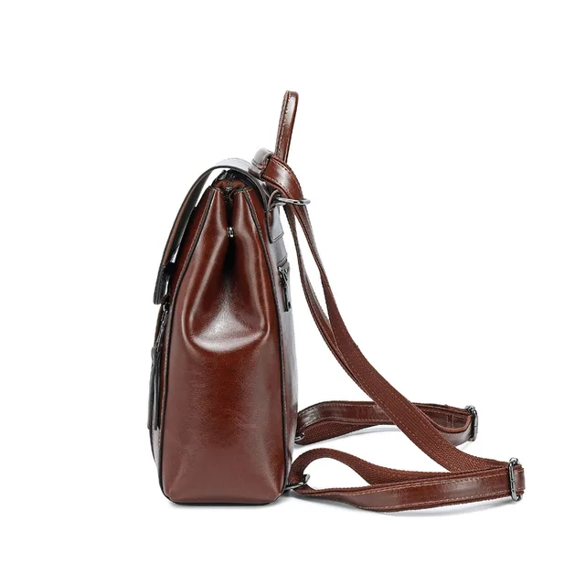 Femmes sac à dos bandoulière sac à bandoulière en cuir véritable filles école femme peau naturelle livre ordinateur portable sac à dos sacs de messager – Image 4