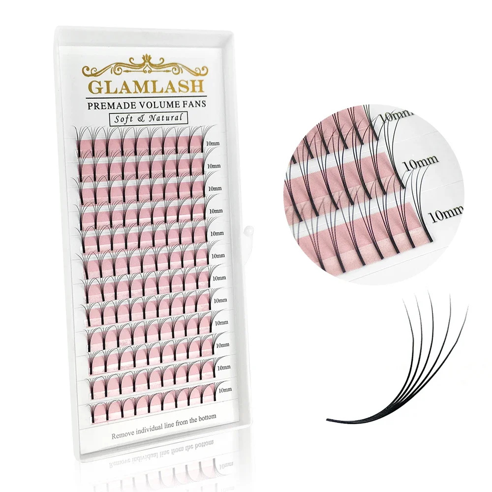 GLAMLASH 2D-6D ventilateurs de volume préfabriqués tige longue faux cils corée soie Extension de cils individuelle à la main vison naturel