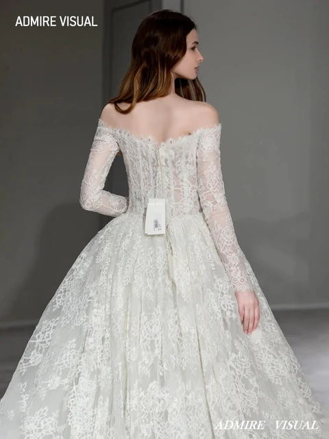 Robe de Mariée Trapèze en Dentelle à Manches sulfsur Mesure, Nouvelle Collection Éducative – Image 4