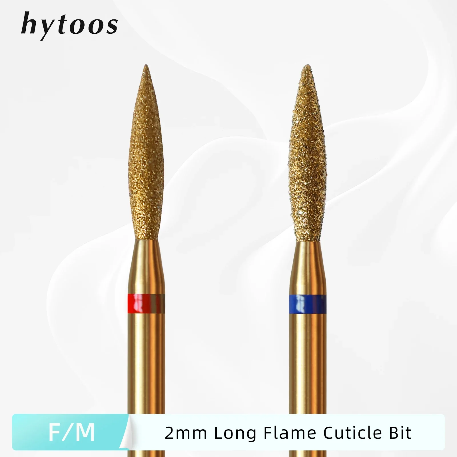 HYTOOS 2mm longue flamme cuticule propre foret à ongles, titane russe diamant ongles Bits peau morte nettoyant pour ongles accessoires outil