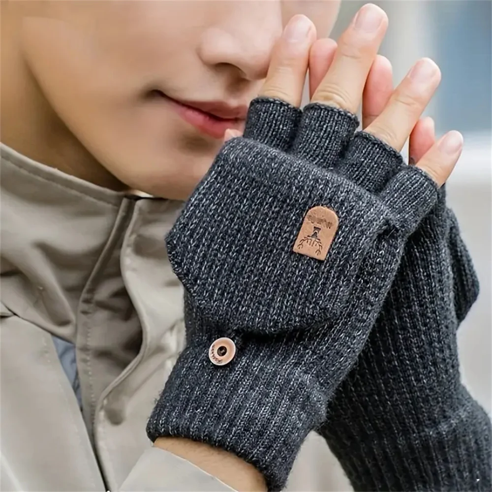 Gants d'hiver pour hommes et femmes, demi-doigt, rabat ouvert, gants chauds tricotés épais, coupe-vent, couverture des mains, cadeaux pour l'extérieur