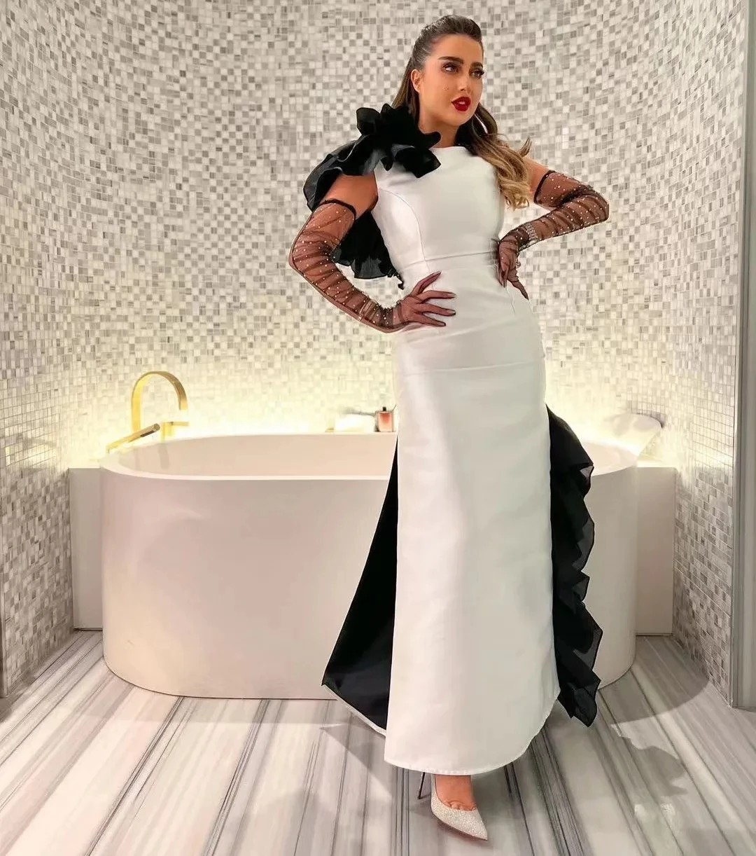 Robes de soirée noires et ivoire pour femmes, robes de soirée pour femmes, vêtements de Rhélégants, quelle que soit l'Arabie saoudite, 2024