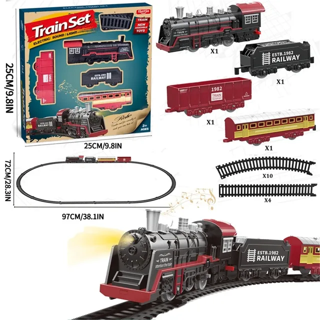 Ensemble de rails de Train électrique avec lumières, son, Simulation rétro, modèle de voiture, jouets ferroviaires pour enfants, cadeau de noël