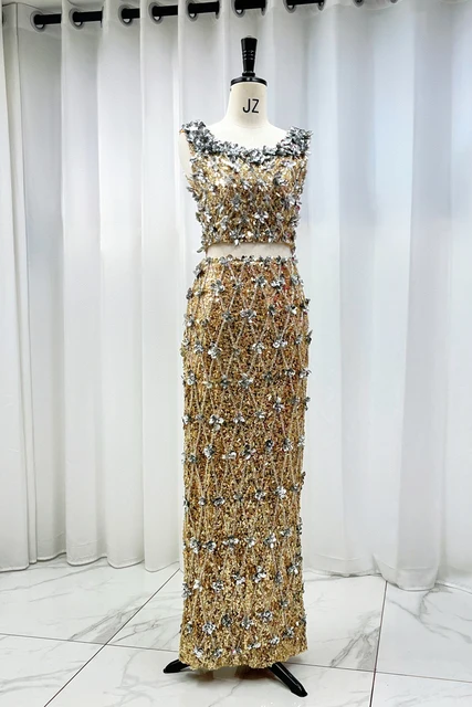 Robe or mode taille longue robe d'été robe beauté concours défilé de mode robe de soirée Oscar de la renta femme robes