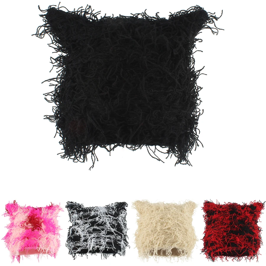 Automne hiver chapeaux pour femmes mignon oreilles de chat tricoté chapeau unisexe mode rue Punk Hip Hop casquettes cagoule noir rose Skullies Bea