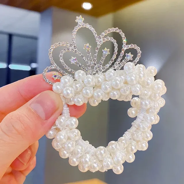 Cravates élastiques mignonnes pour enfants, couronne de perles, princesse, cravates pour enfants, accessoires pour cheveux pour filles, vêtements de sauna pour bébé, nouvelle mode, 1PC – Image 6