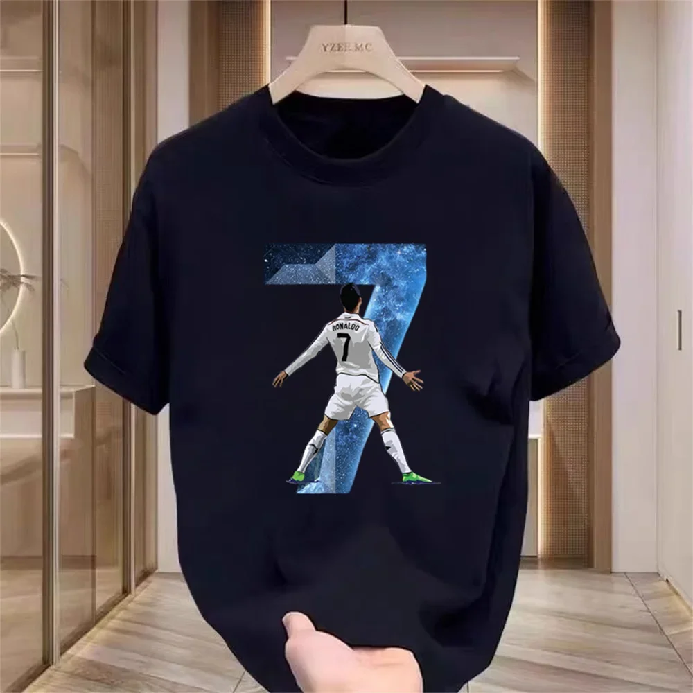 2025 nouveau coton de luxe hommes Football Star Ronaldo imprimé coton col rond mode à manches courtes enfants T-shirt