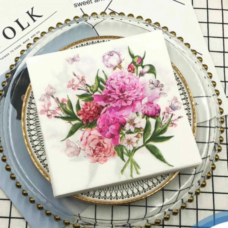 Serviettes colorées en papier carrées imprimées, mouchoirs floraux pour le visage, hôtel, Table de mariage, réglage du papier en pâte de bois Pure