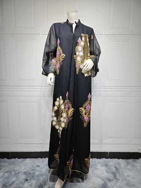 Robe Abaya brodée pour femmes, tenue de soirée arabe du Moyen-Orient, Oman, Dubaï, caftan marocain musulman – Image 2