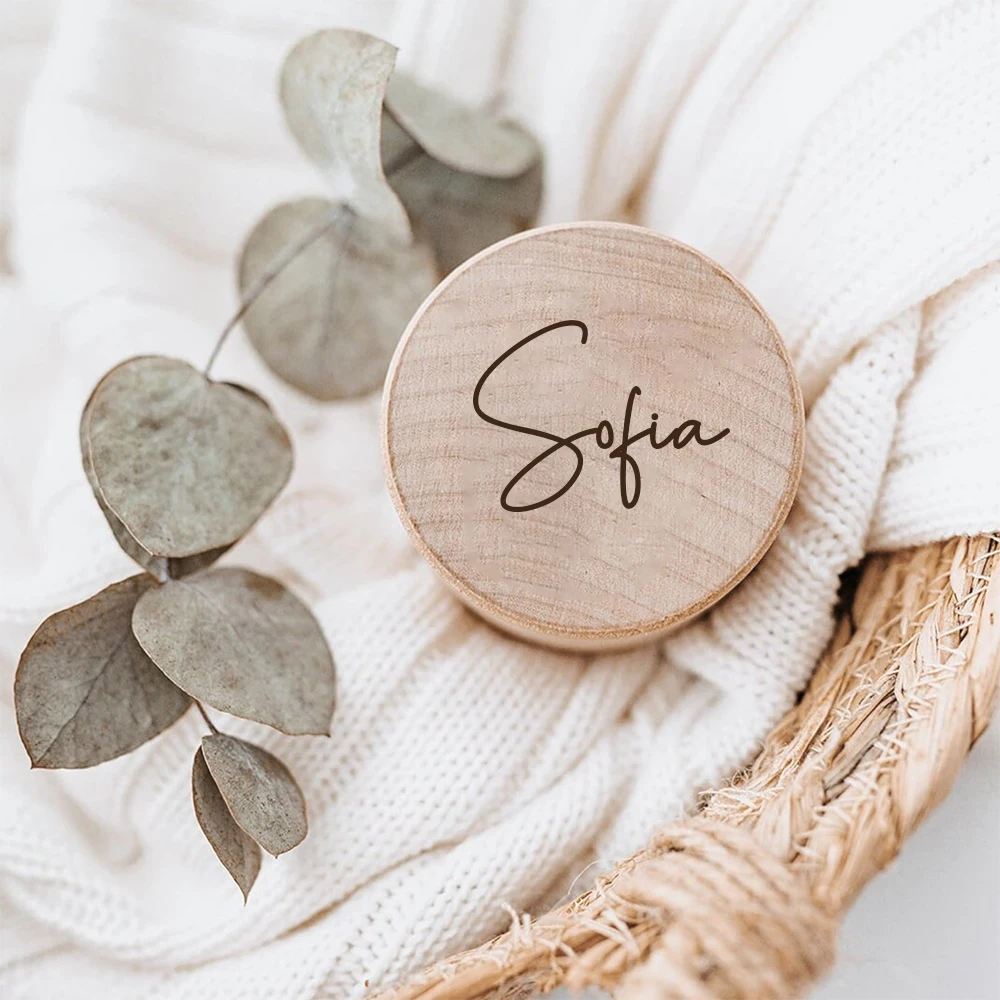 Boîte féerique de dents de bébé personnalisée, ronde en bois pour fille et garçon, cadeau d'anniversaire de baptême, boîte à dents de lait avec nom personnalisé