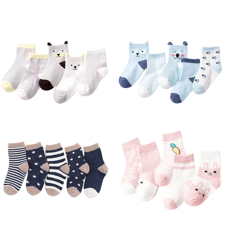 5 paires de chaussettes de bébé de bande dessinée printemps automne Stripe Dot filles garçons chaussettes cheville