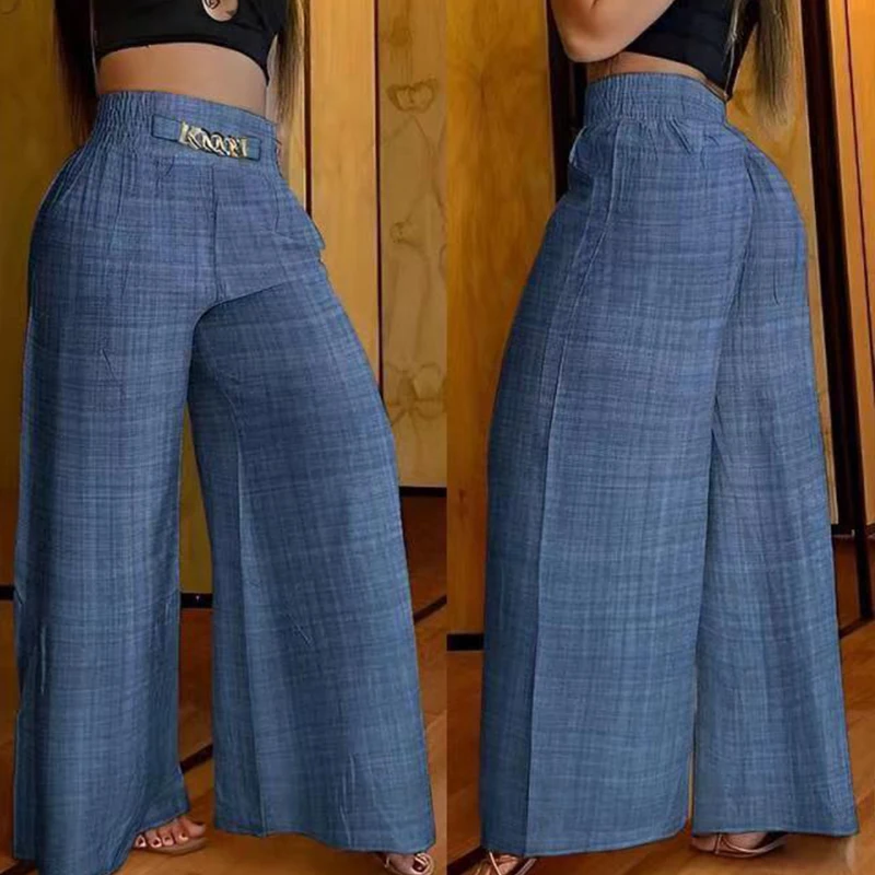 Pantalon taille haute à jambes larges