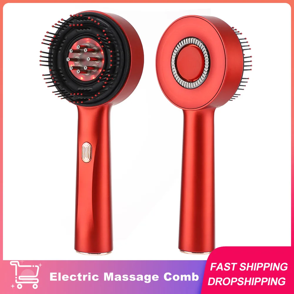 Peigne de Massage électrique, Vibration, lumière rouge, croissance des cheveux, brosse pour cuir chevelu, Anti-perte de cheveux, applicateur d'huile liquide