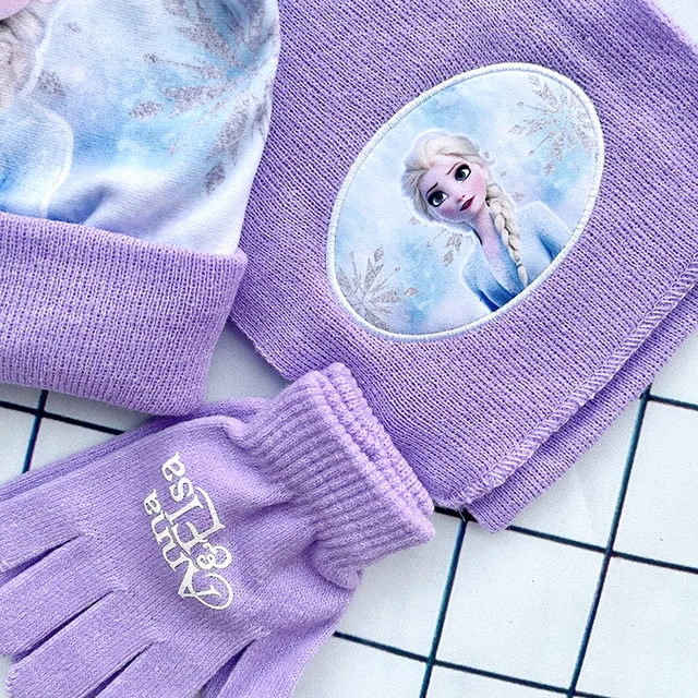 Chapeau pour enfants nouveau automne hiver ELSA dessin animé chapeau écharpe gants enfants enfant en bas âge fille chapeau et écharpe ensemble – Image 4