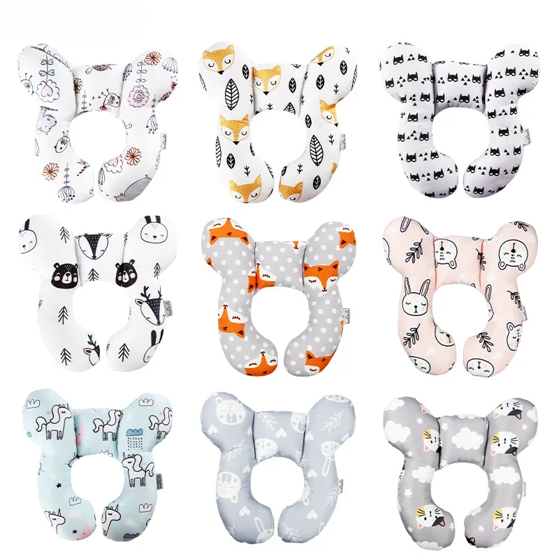 Oreiller en forme de U de dessin animé pour enfants, oreiller en coton doux pour bébé, oreiller de voiture de voyage pour enfants, oreiller multifonctionnel pour poussette, nouveau