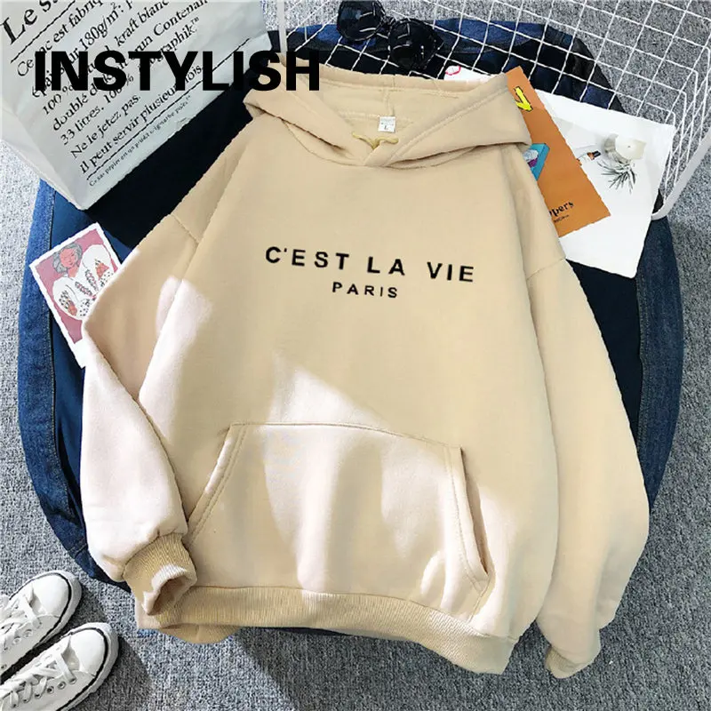 Sweat-shirt à capuche à manches longues pour femmes "C'est la vie"