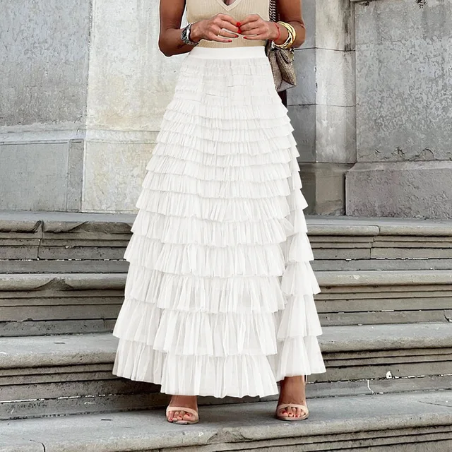 Jupe en tulle à volants pour femme, jupe multicouche, jupe tutu plissée, jupe mi-longue, jupe taille haute, jupe superposée à volants – Image 3
