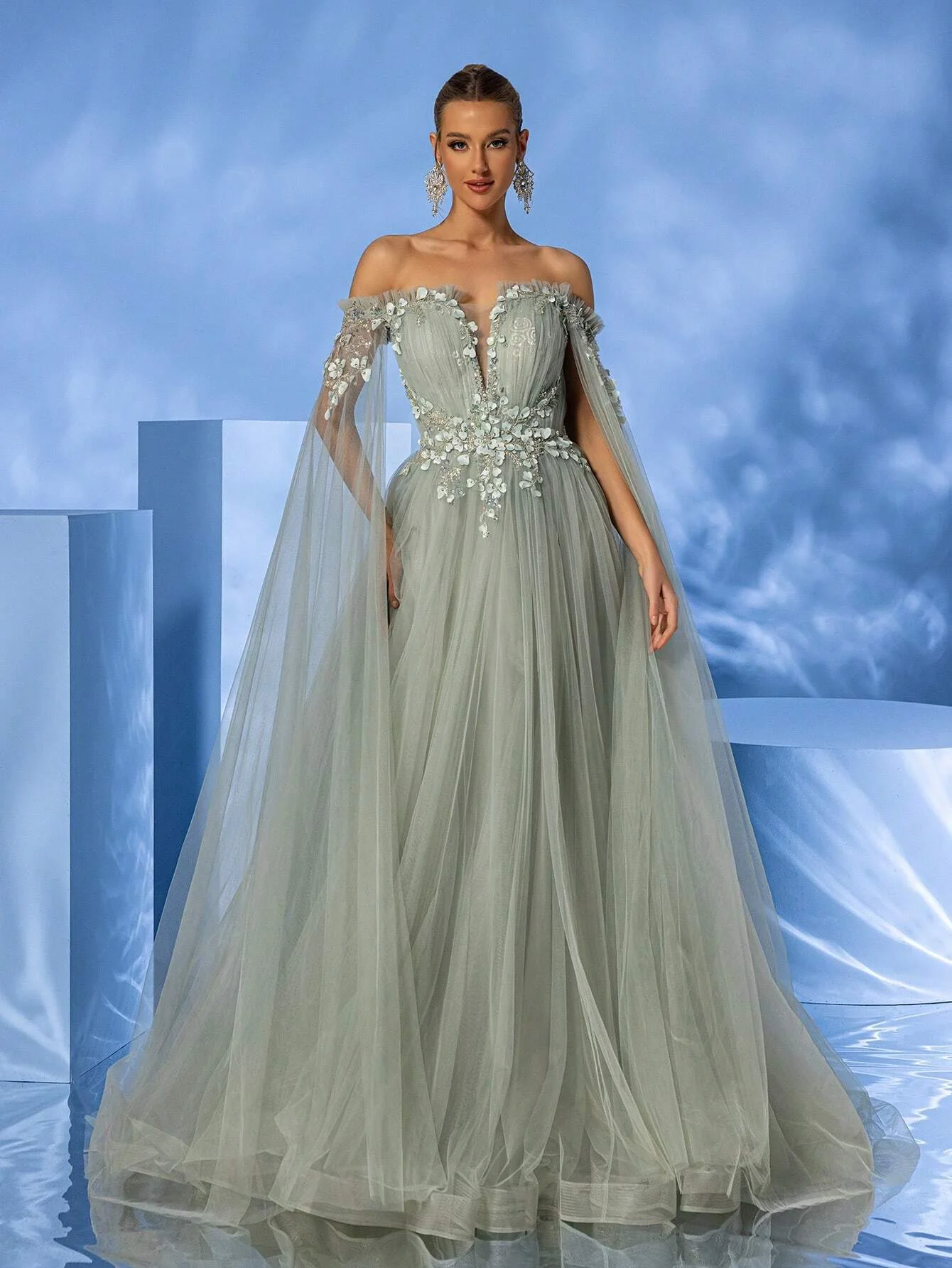 Robe trapèze en tulle à bretelles spaghetti, appliques en dentelle, longueur au sol, robes de Rhélégantes, reine