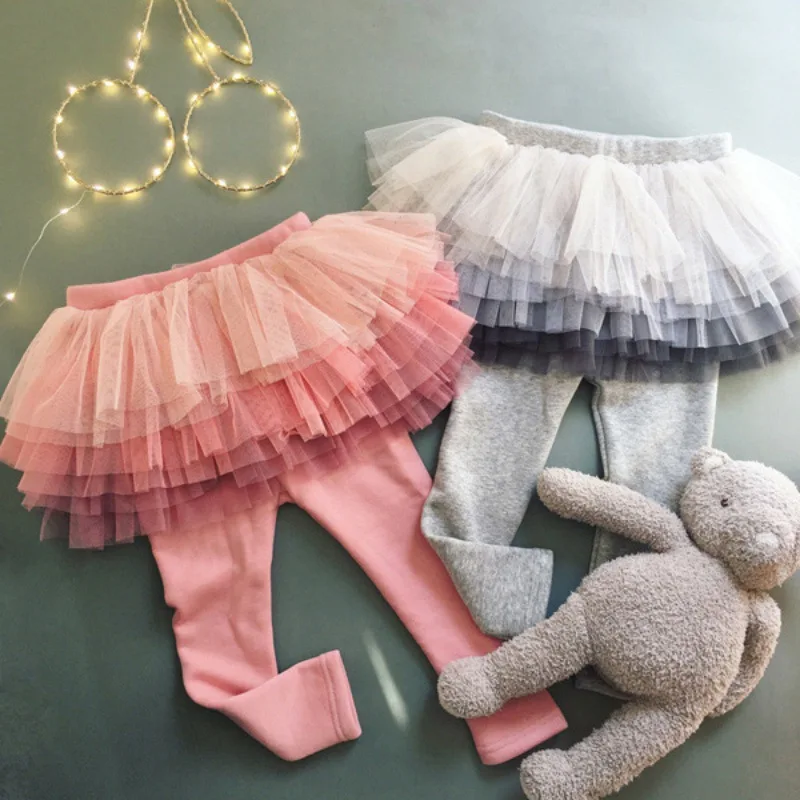 Enfants fille Legging jupe-pantalon Tutu collants mignon couches dentelle jupe pantalon enfant en bas âge filles sans pieds Tutu jupe extensible pantalon collants