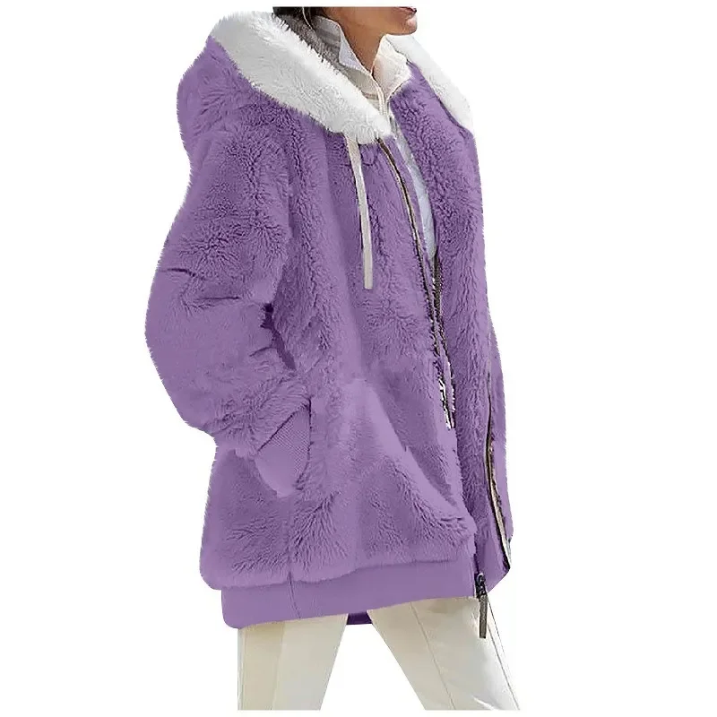 Manteau à Capuche en Cachemire pour Femme, Veste Décontractée avec Fermeture Éclair, Couleur Unie, Nouvelle Collection Automne Hiver