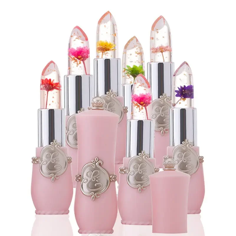 Rouge à lèvres à fleurs imperméable, gelée transparente, couleur changeante, longue durée, 6 couleurs, baume à lèvres à fleurs