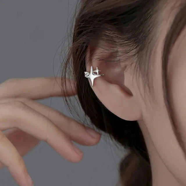 Boucles d'oreilles en Zircon à Clip étoile à quatre branches, adaptées aux femmes sans trous d'oreille, bijoux pour os d'oreille, accessoires de luxe tendance pour hommes – Image 2