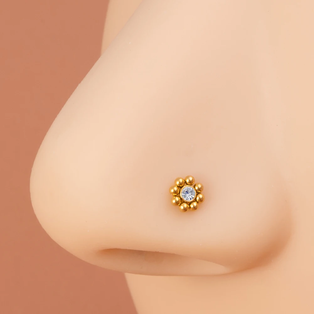 1pc perles vis nez Stud argenté doré acier inoxydable nez anneaux pour femmes hommes Piercing bijoux 20G