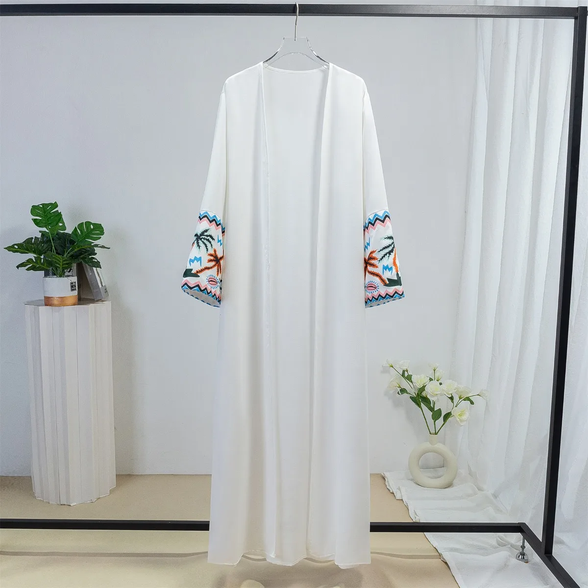 Abaya musulmane imprimée à manches longues, caftans à devant ouvert, maxi longueur, robes de prière du Ramadan, vêtements islamiques