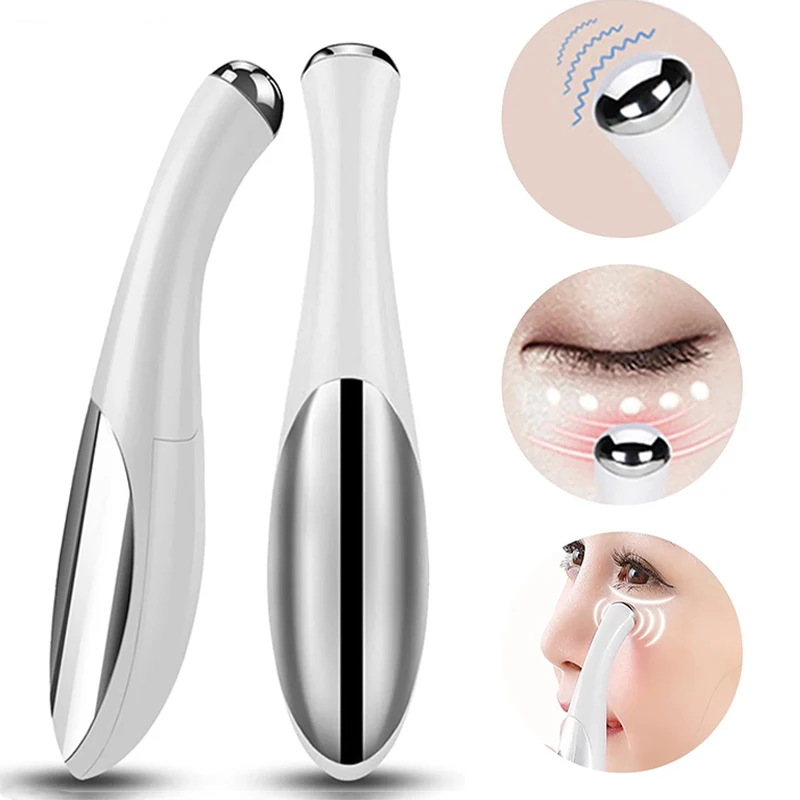 Masseur électrique pour les yeux, Vibration, rides, Anti-âge, élimination des cernes, beauté du visage, stylo de soins oculaires, rose et blanc