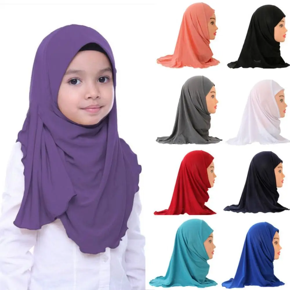 50 cm enfants Hijabs filles musulmanes enfants Hijab écharpe islamique châles matériau doux et extensible pour 2 à 7 ans filles Turban