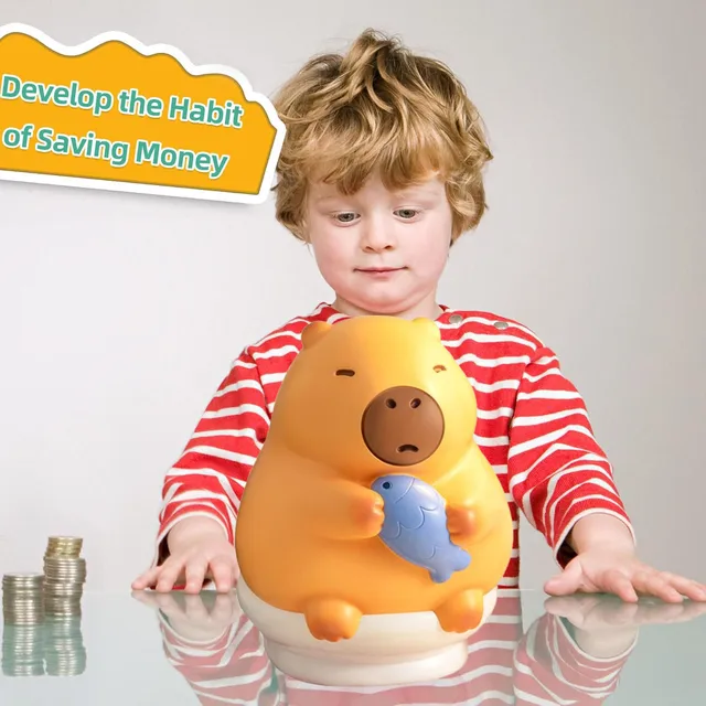 Pot d'épargne en vinyle Capybara, résistant aux chutes, peut être dans et hors des cadeaux pour enfants, banque d'argent, décoration de bureau, cadeau d'anniversaire – Image 2
