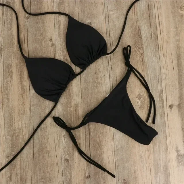 Bikini string uni à nouer sur le côté, maillot de bain à couper le souffle avec un design de bandage féminin – Bikini brésilien idéal pour la plage – Image 2